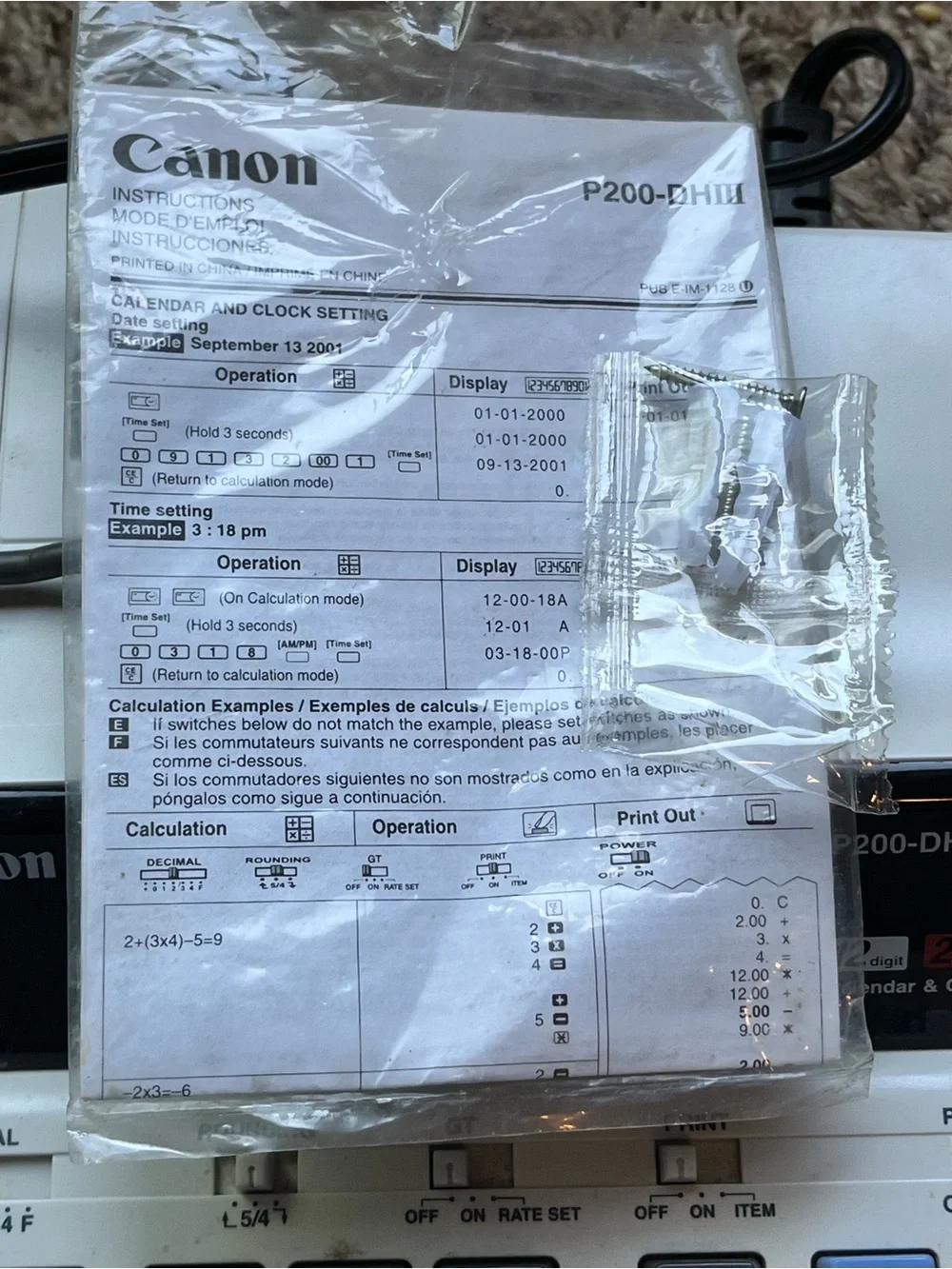 Canon P23-DH III Desktop Printing Calculator And Power Adaptor/Instructions/Box